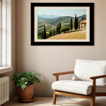 **

A tranquil room corner transformed into a personal sanctuary. Soft, natural light, a comfortable chair, a potted plant, and a framed landscape picture (Tuscan landscape). A feeling of calm and serenity.

**