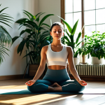 Home 13 **
"A woman fully clothed in comfortable yoga attire, practicing a breathing exercise in a sunlit studio, surrounded by plants, safe for work, appropriate content, perfect anatomy, natural pose, professional, high quality, indoor setting, soft lighting, family-friendly."
**