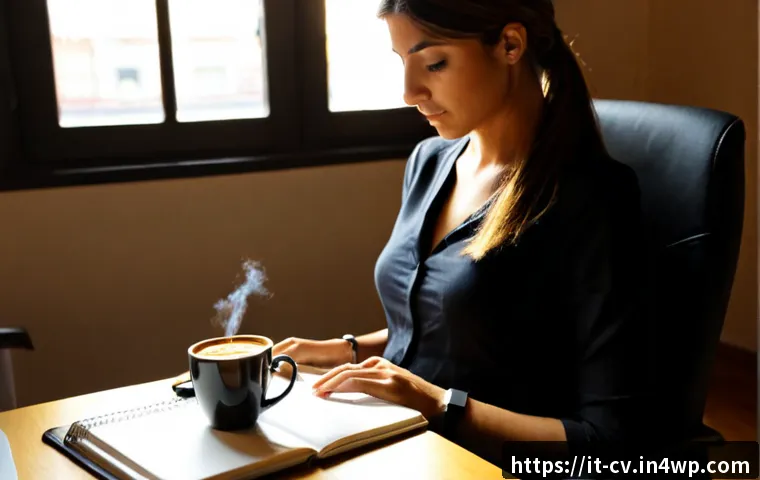 Home 17 생체 반응 자기 조절법의 실제 적용 사례 - Photorealistic Italian office worker practicing biofeedback stress regulation at a sunlit desk in a ...